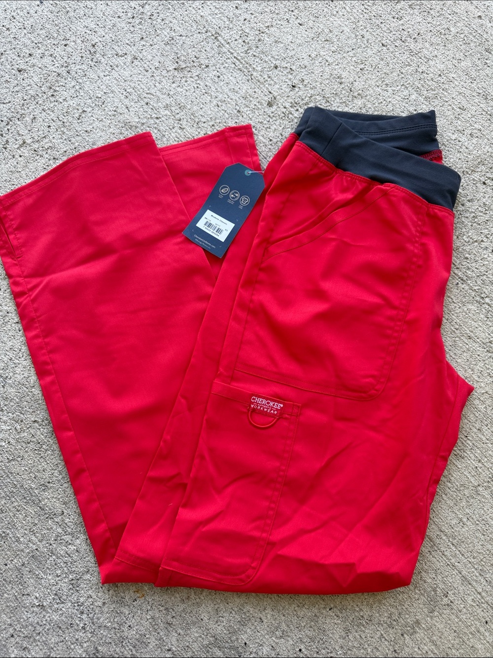 Cherokee Red Medical Scrub Pants with Black Waistband